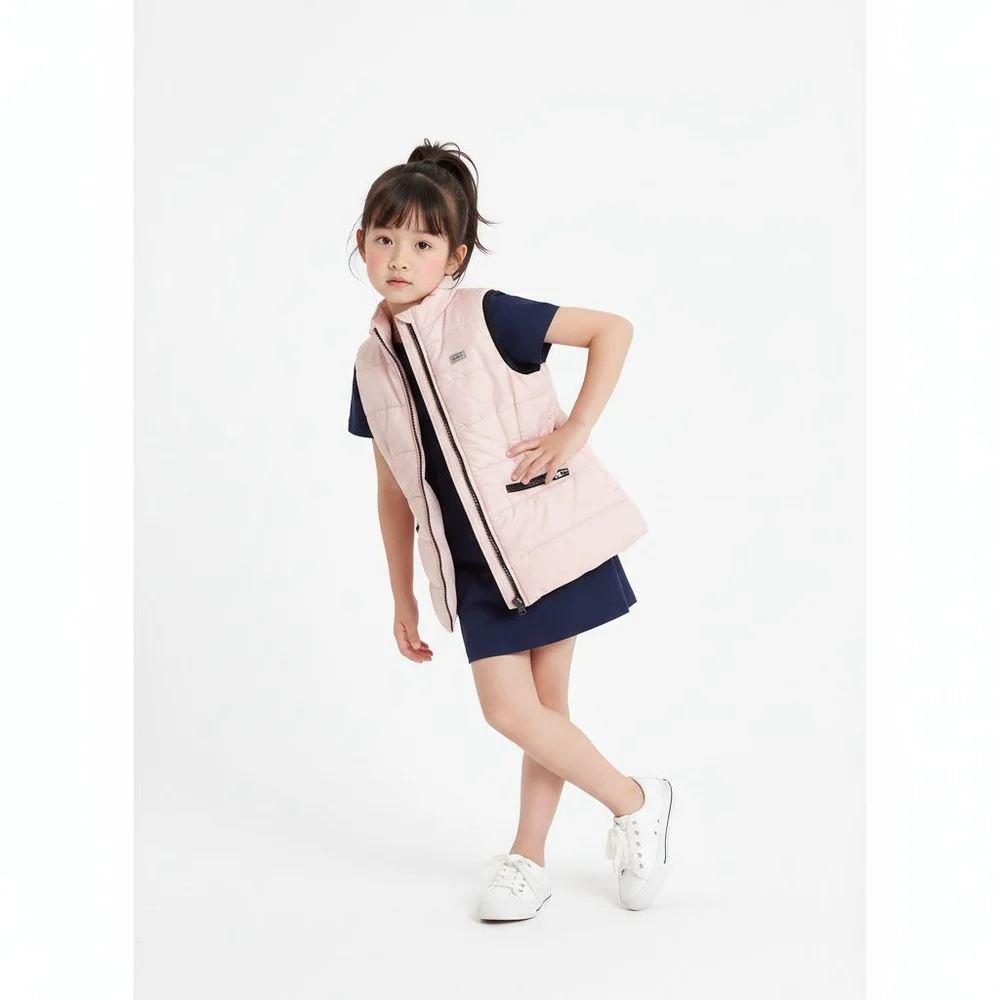 Girls Gorpcore Calvin Klein Jeans Pastel Pink Puffer Vest S6 with Black Trim